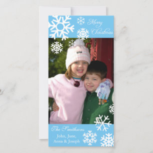 Multiple Snowflakes Christmas Photocard Light Blue Holiday Card