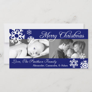 Multiple Snowflakes Christmas Photocard Navy Blue Holiday Card