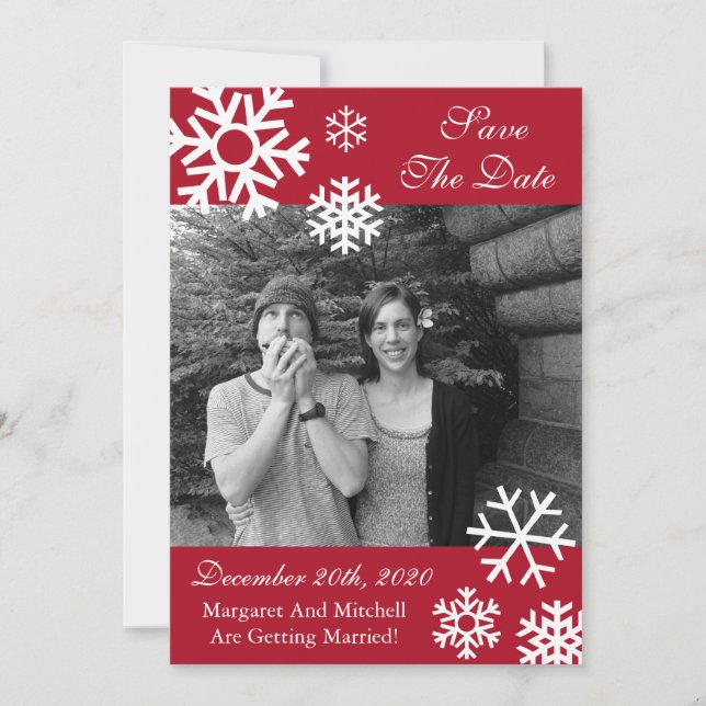 Multiple Snowflakes Photo Save The Dates Burgandy Date (Front)