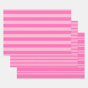 Multiple Stripe Patterns DIY Colours 2 Tone Pink Wrapping Paper Sheet