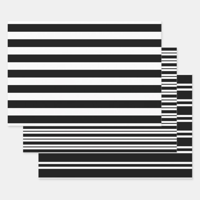 Multiple Stripe Patterns DIY Colours White Black Wrapping Paper Sheet (Set)