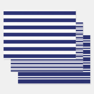 Multiple Stripe Patterns DIY Colours White Blue Wrapping Paper Sheet