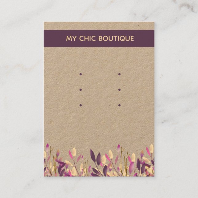Multiple Stud Earring Display Kraft Floral Boho Business Card (Front)