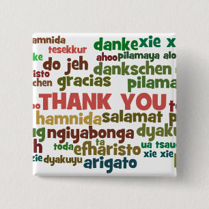 Multiple Ways to Say Thank You in Many Languages 15 Cm Square Badge