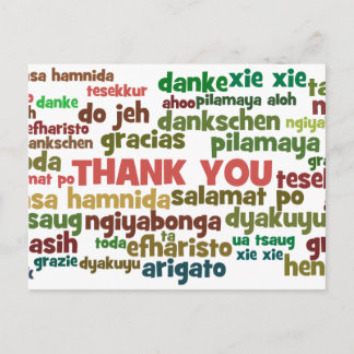 Multiple Ways to Say Thank You in Many Languages Postcard