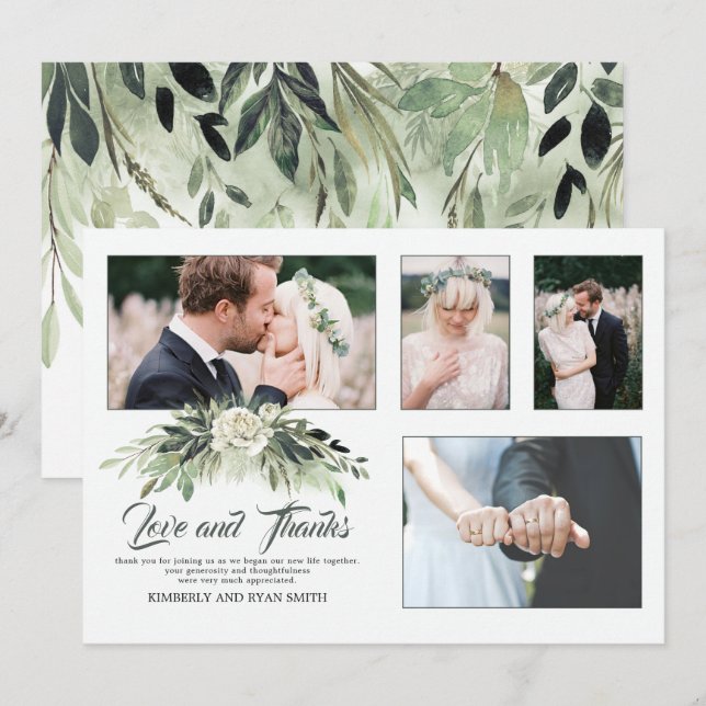 Multiple Wedding Photos | Greenery Thank You Card (Front/Back)