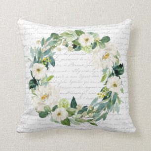 Multiple Wreath French Script Farmhouse Cottage Cushion