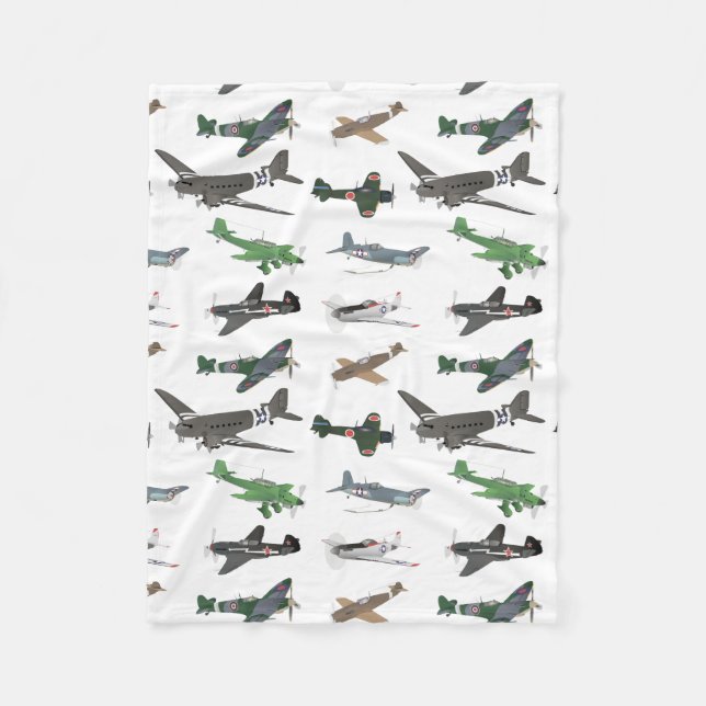 Multiple WW2 Airplanes Pattern Fleece Blanket (Front)