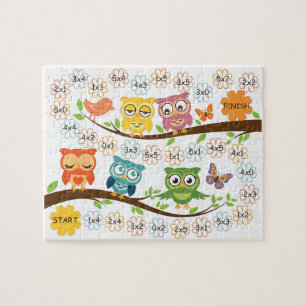 Multiplication practice board game, owl theme. jigsaw puzzle