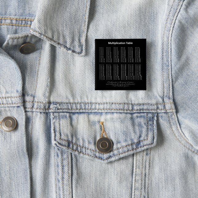 Multiplication Table White Text On Dark 15 Cm Square Badge (In Situ)