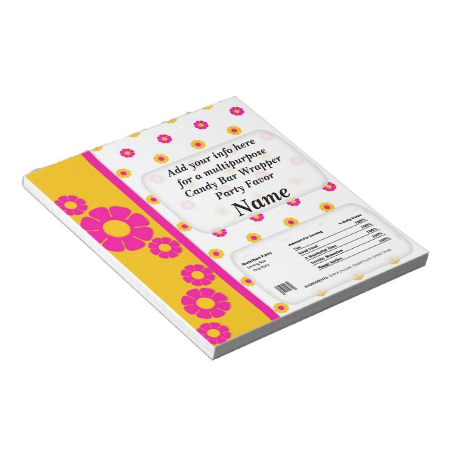Multipurpose Candy Bar Wrapper Party Favours Notepad (Angled)