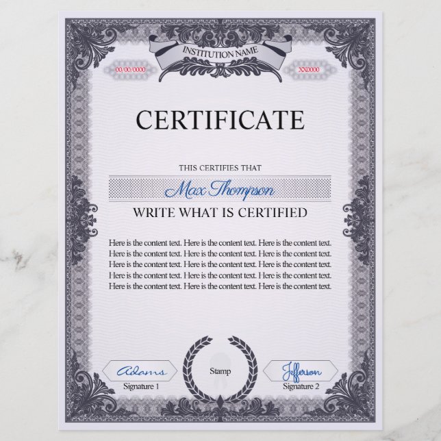 Multipurpose certificate (Front)