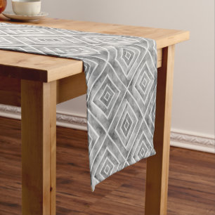 Multitone grey, white abstract watercolor pattern short table runner