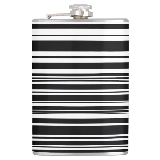 Multitudes of Uneven Black and White Stripes Hip Flask (Front)