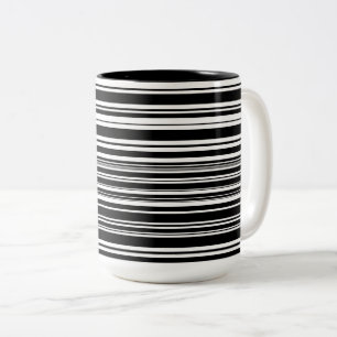 Multitudes of Uneven Black and White Stripes Two-Tone Coffee Mug