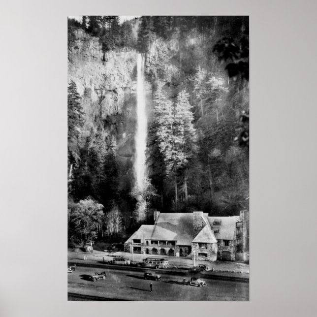 Multnomah Falls and Lodge Photograph Poster (Front)