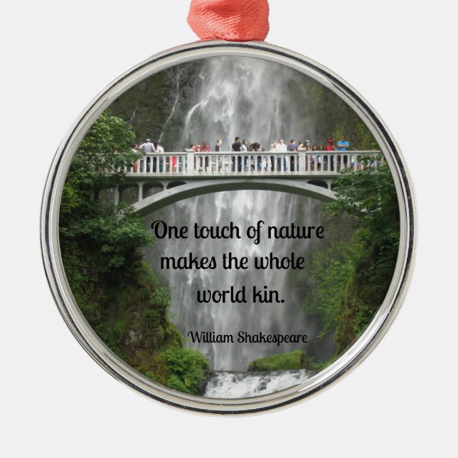 Multnomah Falls and quote about nature. Metal Tree Decoration (Front)