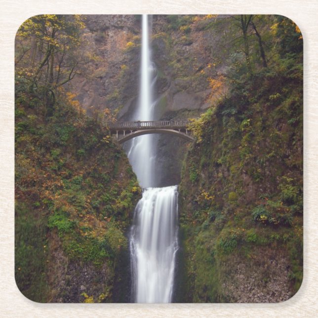 Multnomah Falls in late Autumn Square Paper Coaster (Front)