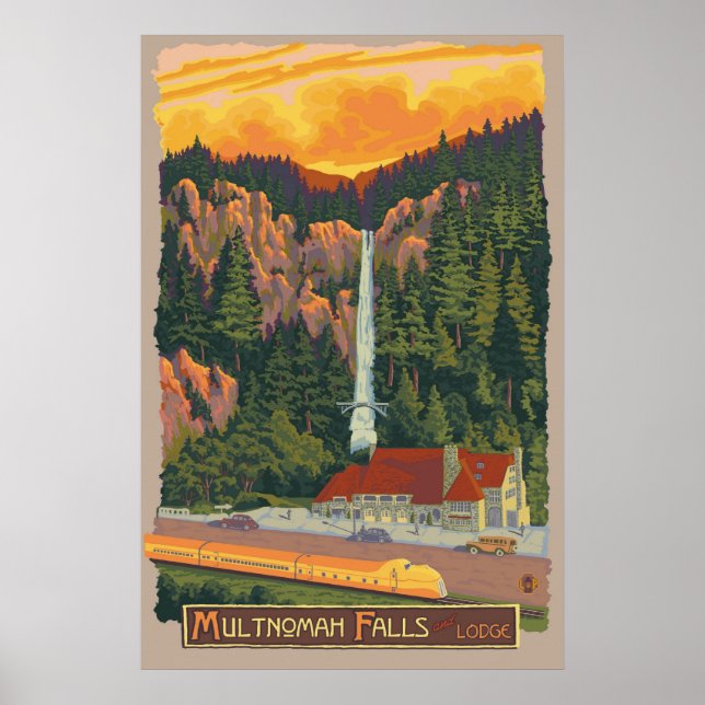 Multnomah Falls & Lodge, Oregon Travel Poster (Front)