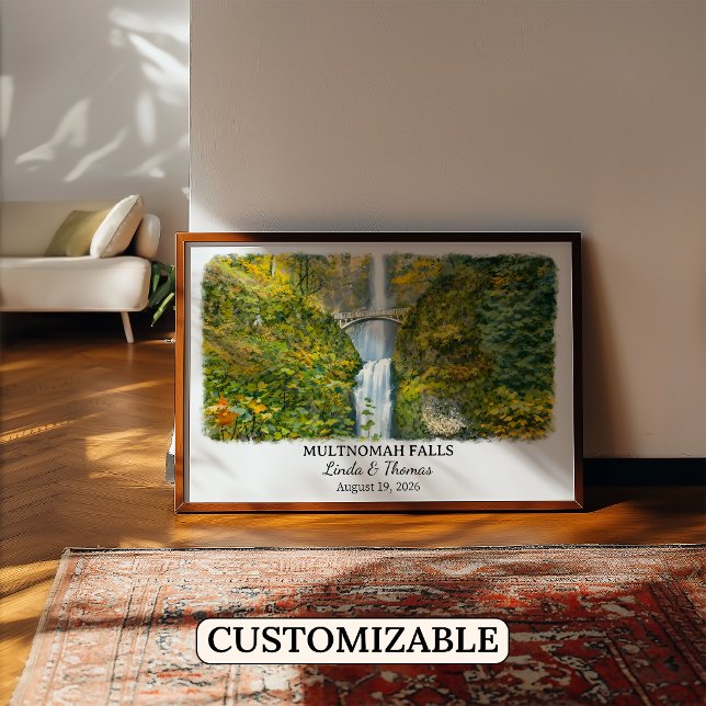 Multnomah Falls Oregon Poster, Watercolor, Custom Poster (Creator Uploaded)