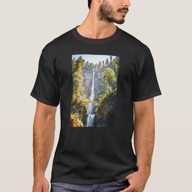 Multnomah Falls-Portland Oregon-Travel Photography T-Shirt (Front)