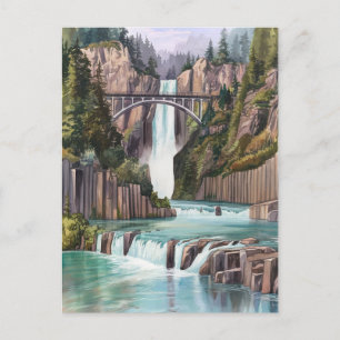 Multnomah Falls Watercolor Painting Postcard