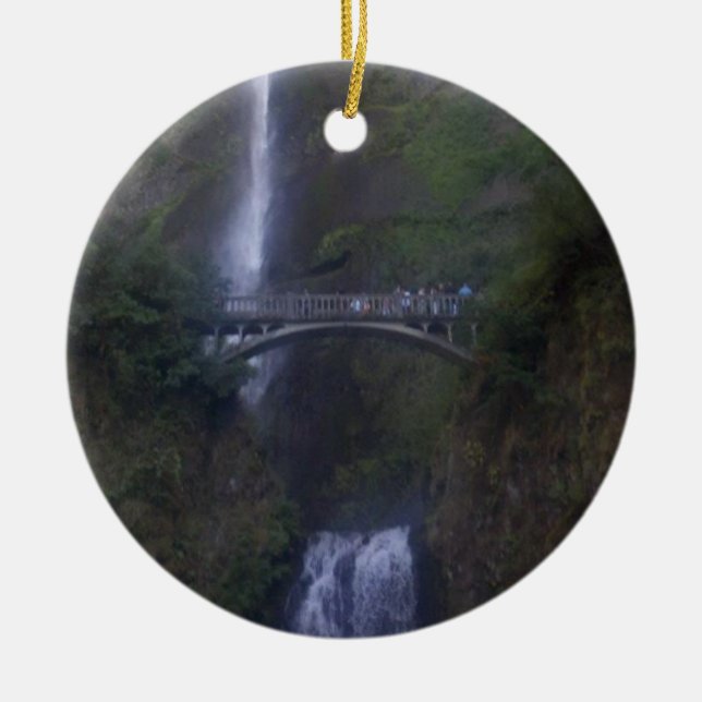 Multnomah Falls Waterfall Ceramic Tree Decoration (Front)