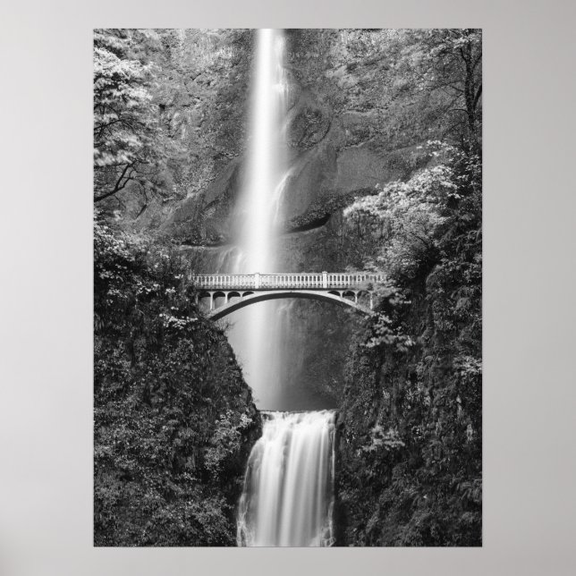 Multnomah Falls Waterfall with Benson Bridge Poster (Front)