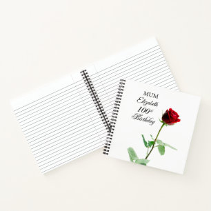 Mum 100th Birthday Red Rose Flower Personalised Notebook