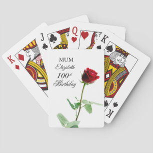 Mum 100th Birthday Red Rose Flower Personalised Playing Cards