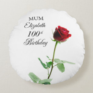 Mum 100th Birthday Red Rose Flower Personalised Round Cushion