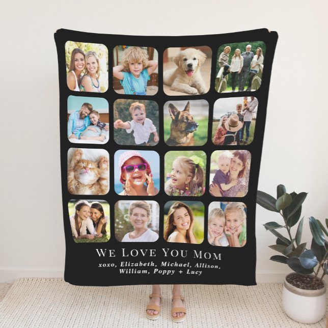Mum 16 Black Photo Collage Sherpa Blanket (Creator Uploaded)