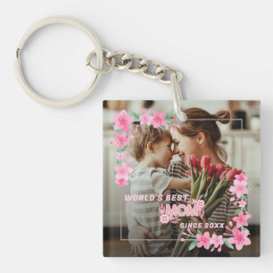 Mum 1 photo modern elegant pink girly mothers day  key ring