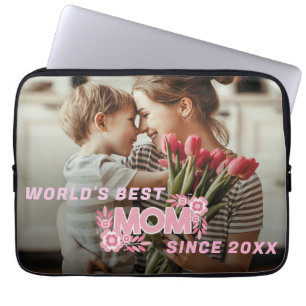 Mum 1 photo modern elegant pink girly mothers day laptop sleeve
