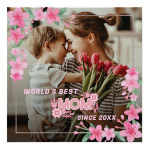 Mum 1 photo modern elegant pink girly mothers day poster