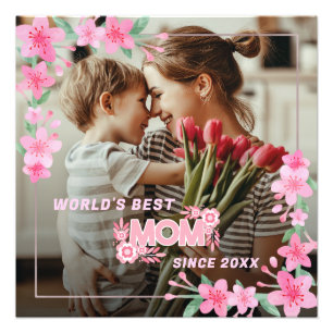 Mum 1 photo modern elegant pink girly mothers day  print