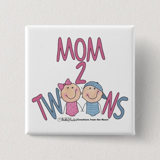 Mum 2 Twins Boy and Girl 15 Cm Square Badge (Front)