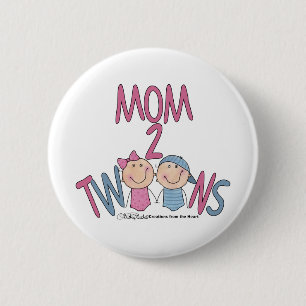 Mum 2 Twins Boy and Girl 6 Cm Round Badge