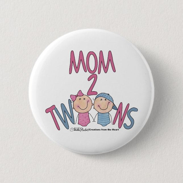 Mum 2 Twins Boy and Girl 6 Cm Round Badge (Front)