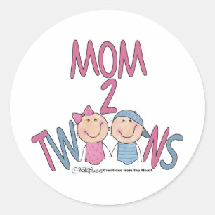 Mum 2 Twins Boy and Girl Classic Round Sticker