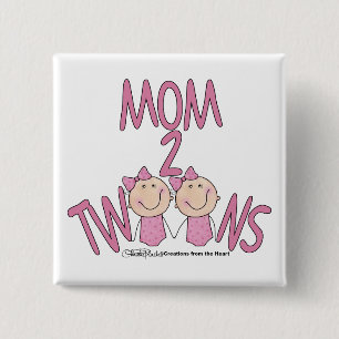 Mum 2 Twins Girls 15 Cm Square Badge