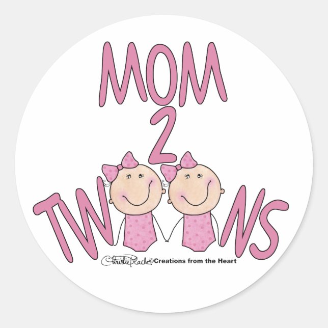 Mum 2 Twins Girls Classic Round Sticker (Front)