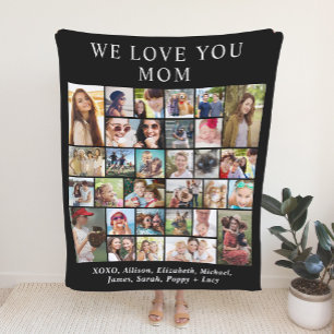Mum 30 Photo Collage Black Fleece Blanket