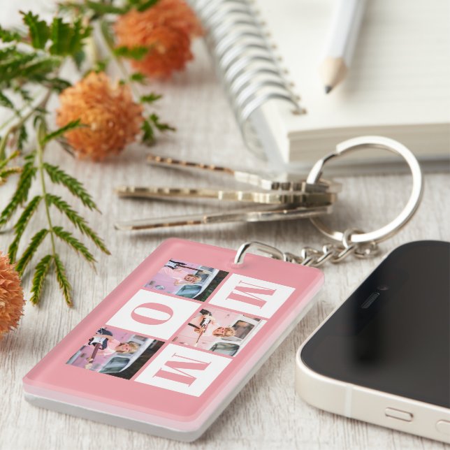 Mum 3 Photo Collage Pink Key Ring (Front Right)