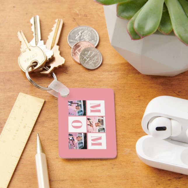 Mum 3 Photo Collage Pink Key Ring (Desk)