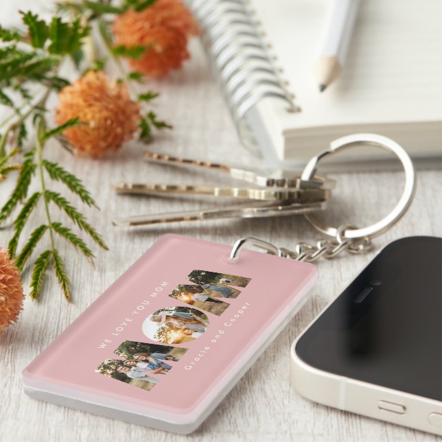 Mum 3 photo modern elegant pink girly mothers day key ring (Front Right)