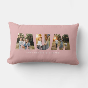 Mum 3 photo modern elegant pink mothers day lumbar cushion