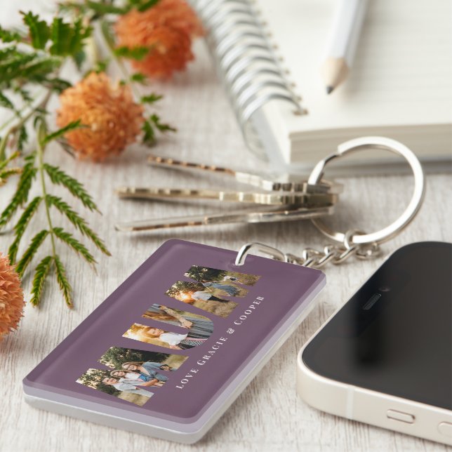 Mum 3 photo modern elegant purple mothers day key ring (Front Right)