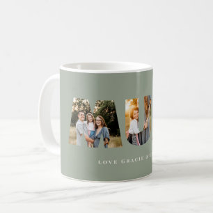 Mum 3 photo modern elegant sage green mothers day coffee mug