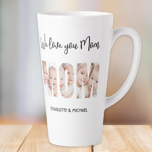 Mum 3 Photos Cutout Letters Latte Mug